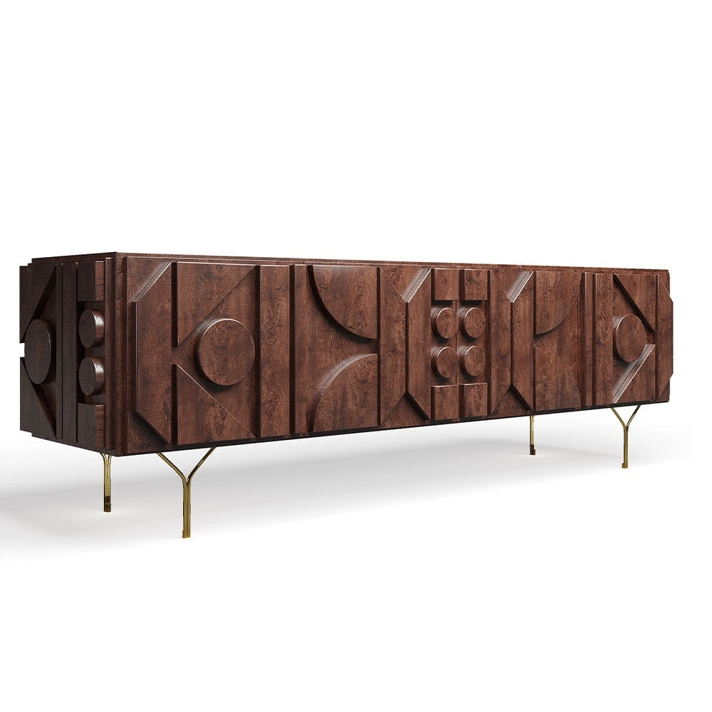 Comoda TV maro din lemn masiv stejar 180 cm premium Geotry, 180 x 40 x 65 cm, Homedit - Image 2