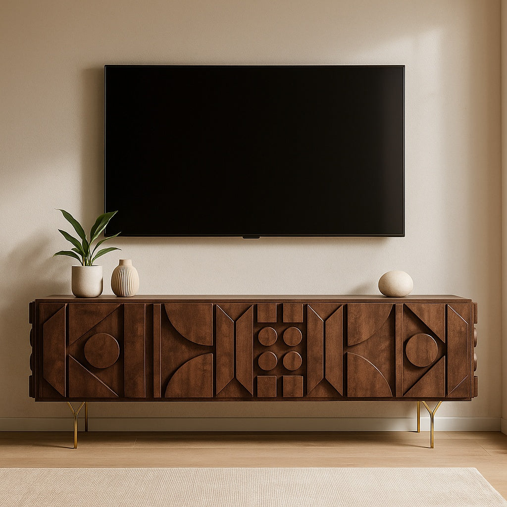 Comoda TV maro din lemn masiv stejar 180 cm premium Geotry, 180 x 40 x 65 cm, Homedit - Image 3