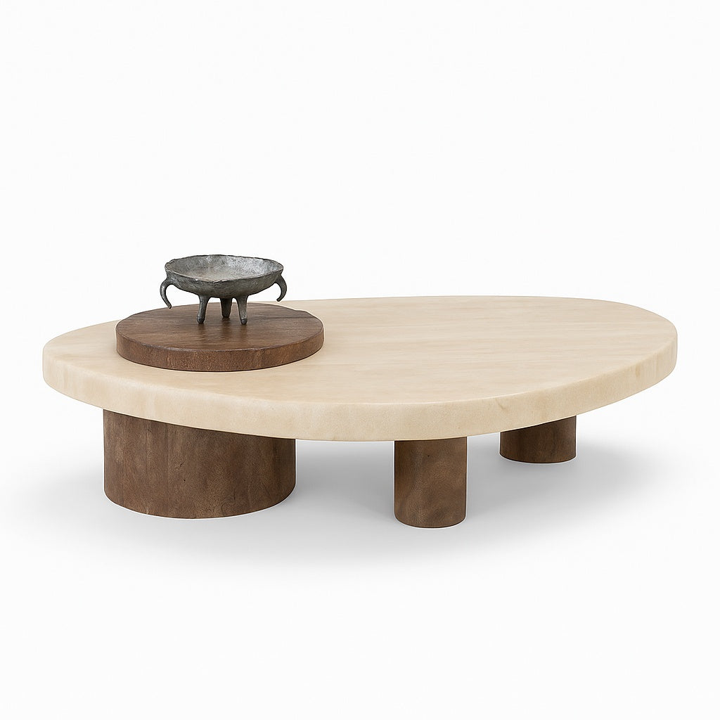 Masuta cafea, 130 x 73 x 43 cm din piatra naturala si stejar  Paulo, Homedit - Image 2