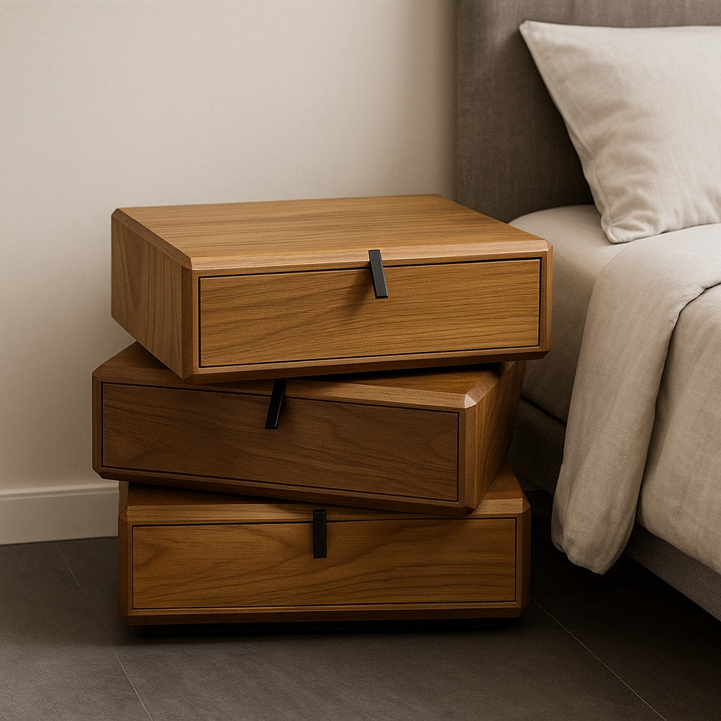 Noptiera Light Walnut, cu sertare rotative Opus, 50 x 40 x 50 cm, Homedit - Image 3