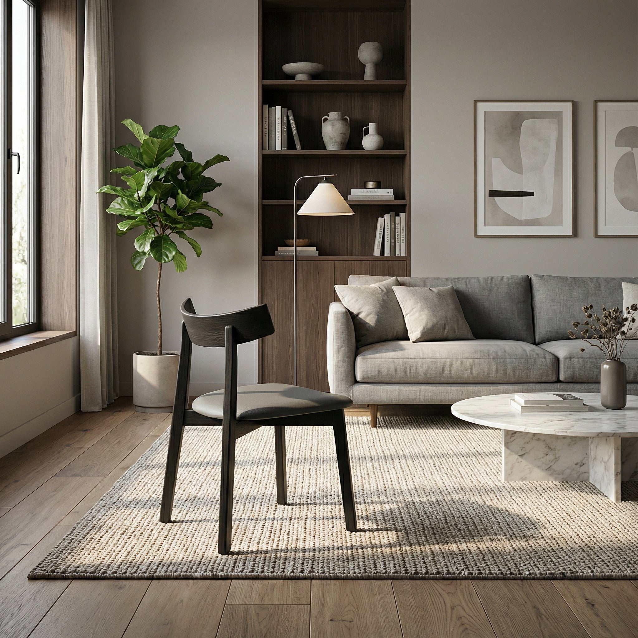 Scaun premium Golian din lemn masiv, piele gri, Homedit - Image 6