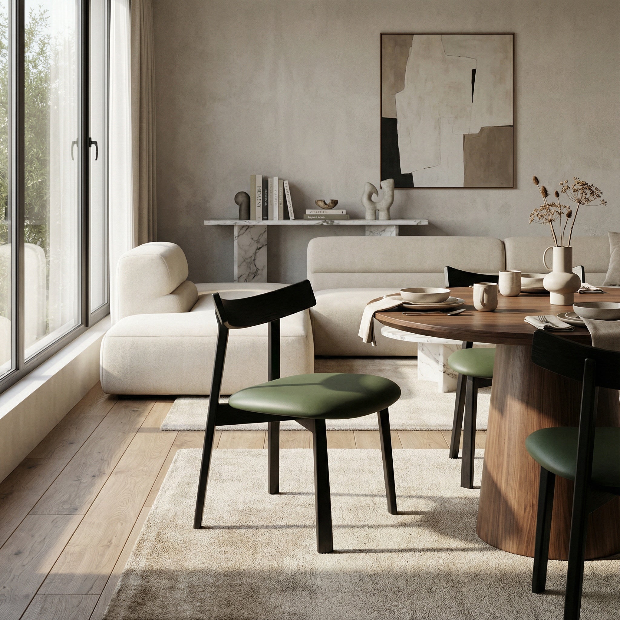 Scaun premium Golian din lemn masiv, piele verde, Homedit - Image 3