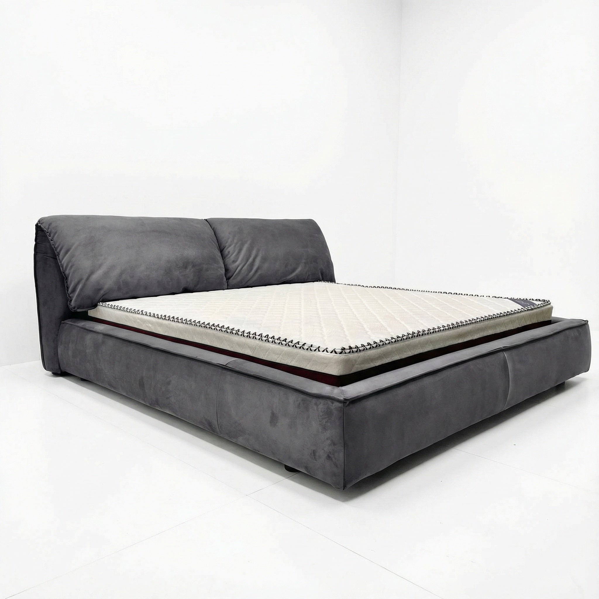 Pat catifea anti pata gri cu lada pneumatica pentru depozitare, Martha, Homedit - Image 2