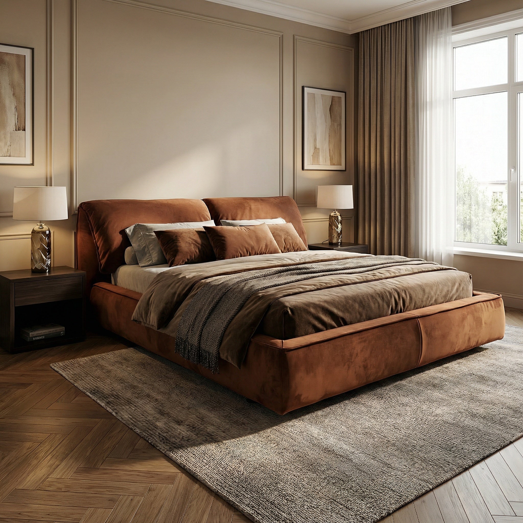 Pat catifea anti pata toffee cu lada pneumatica pentru depozitare, Martha, Homedit - Image 3