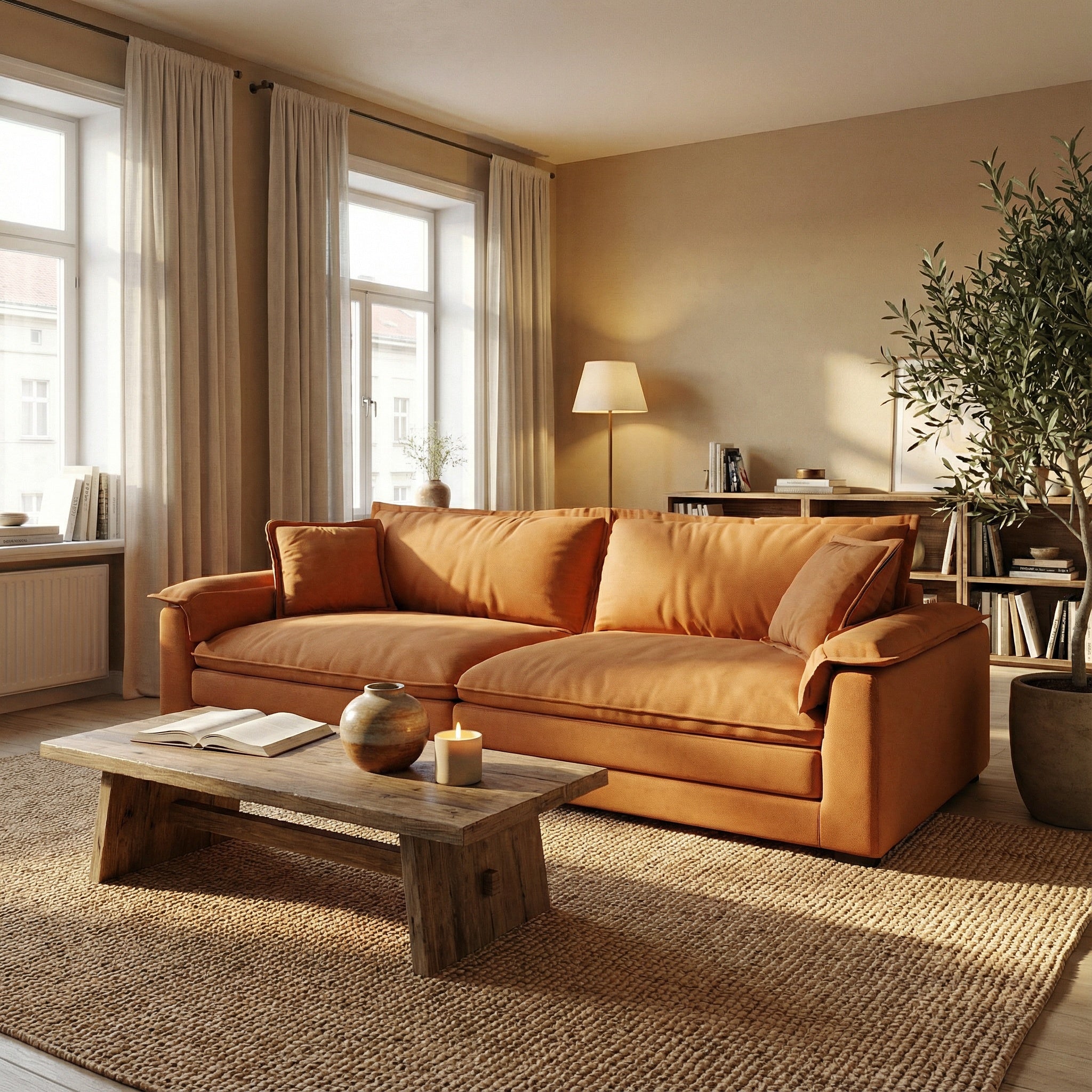 Canapea Alyma, portocaliu, topper si material tehnologic anti pata, Homedit - Image 3