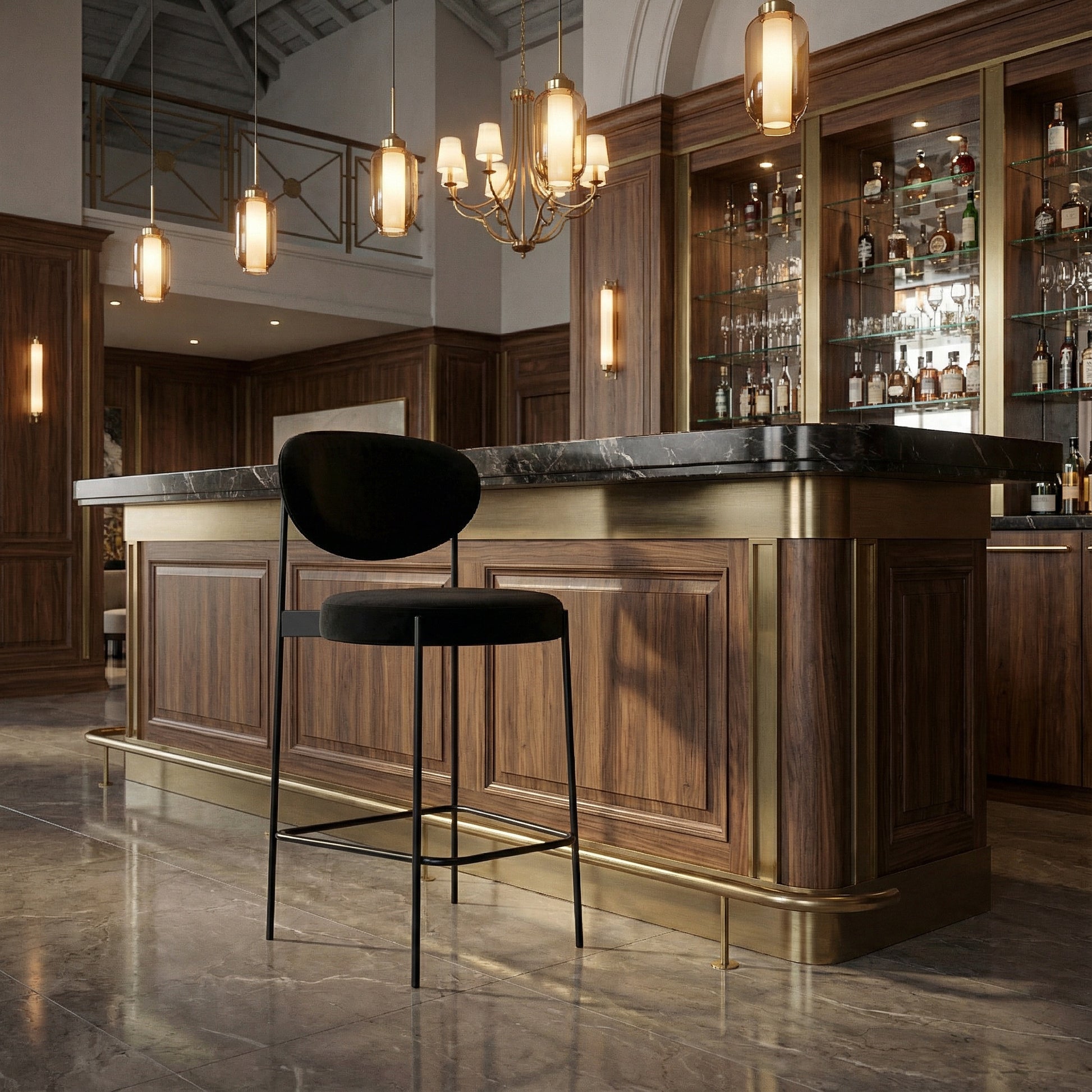 Scaun de bar 120 cm catifea neagra Loft, Homedit - Image 3