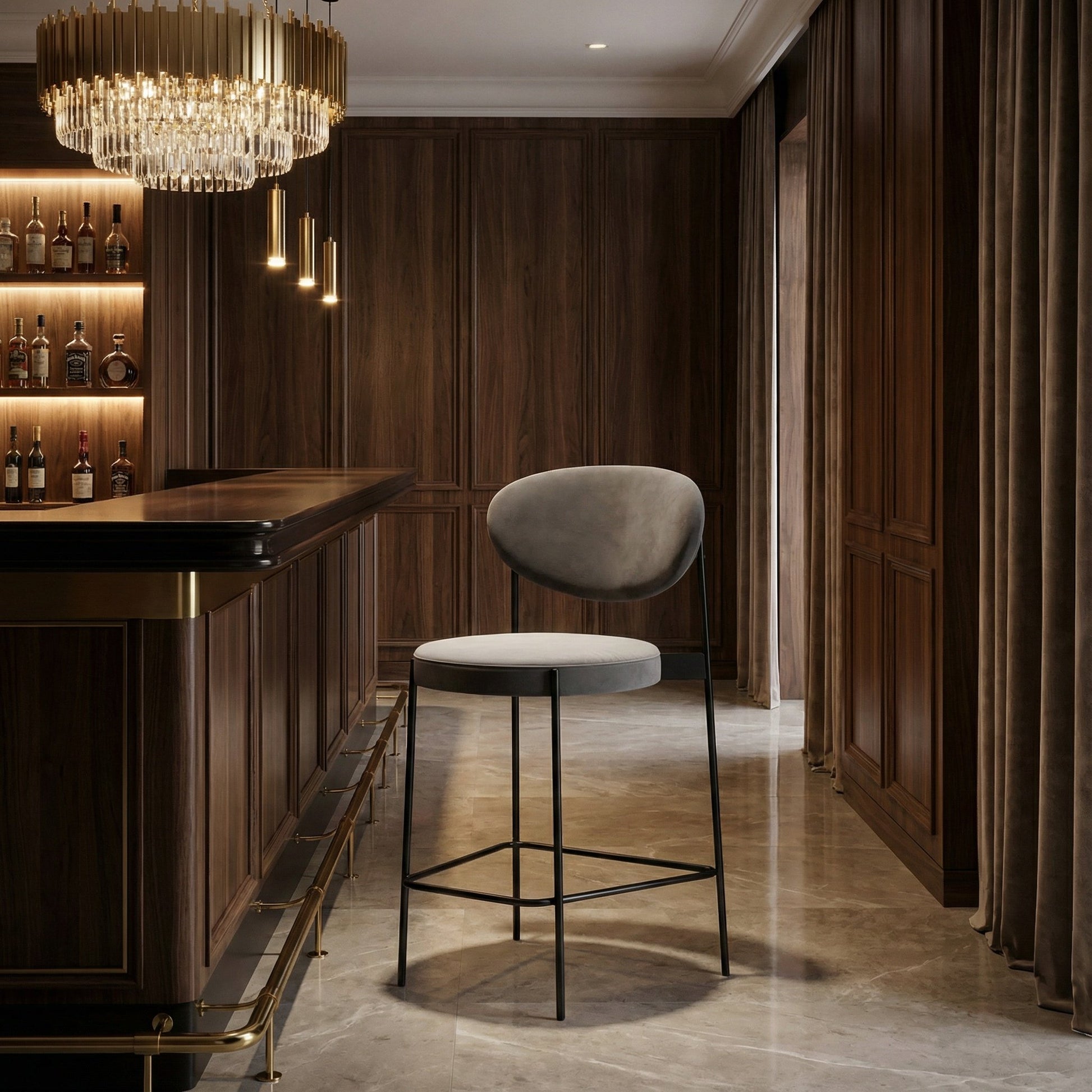 Scaun de bar 120 cm catifea gri Loft, Homedit - Image 3