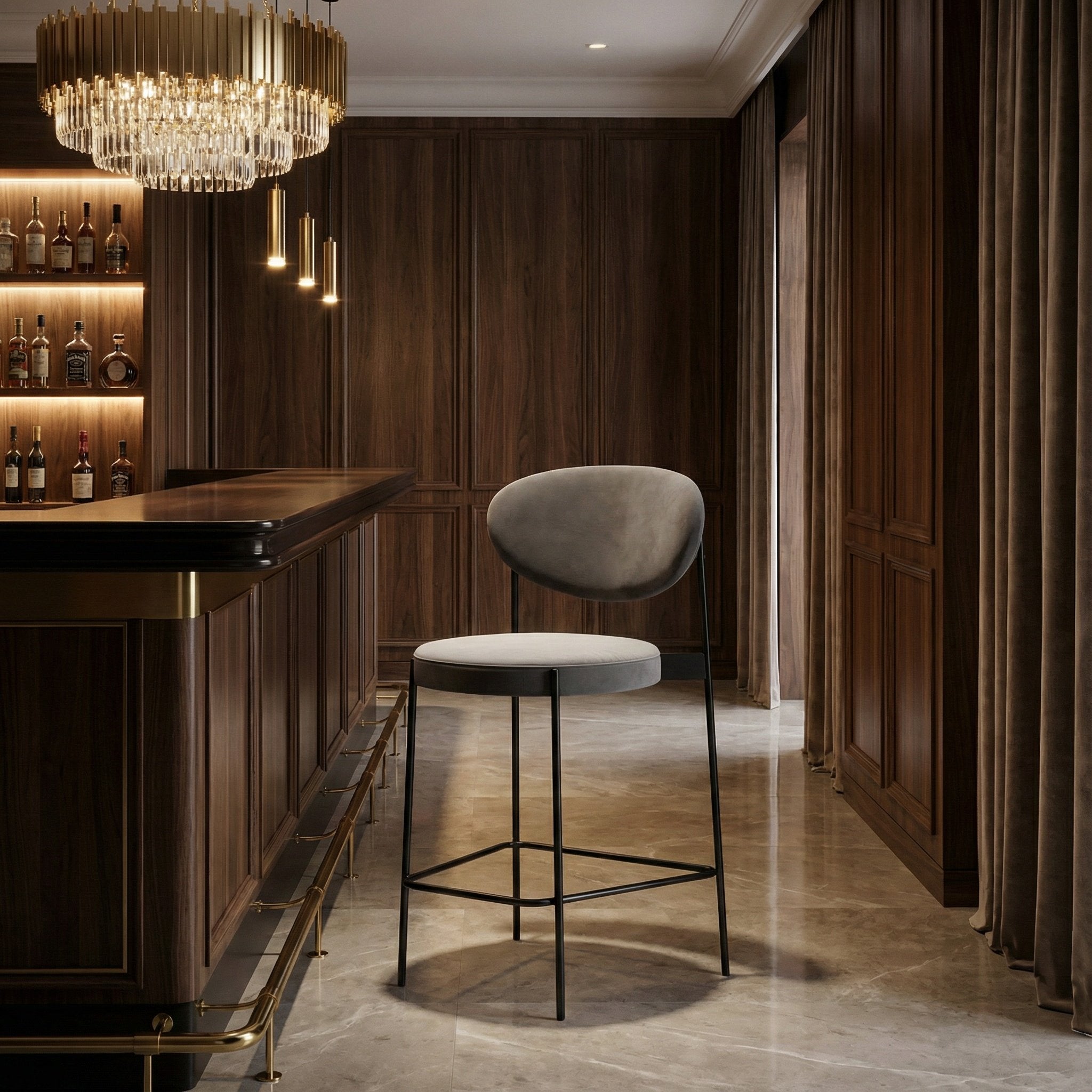 Scaun de bar 120 cm catifea gri Loft, Homedit - Image 3