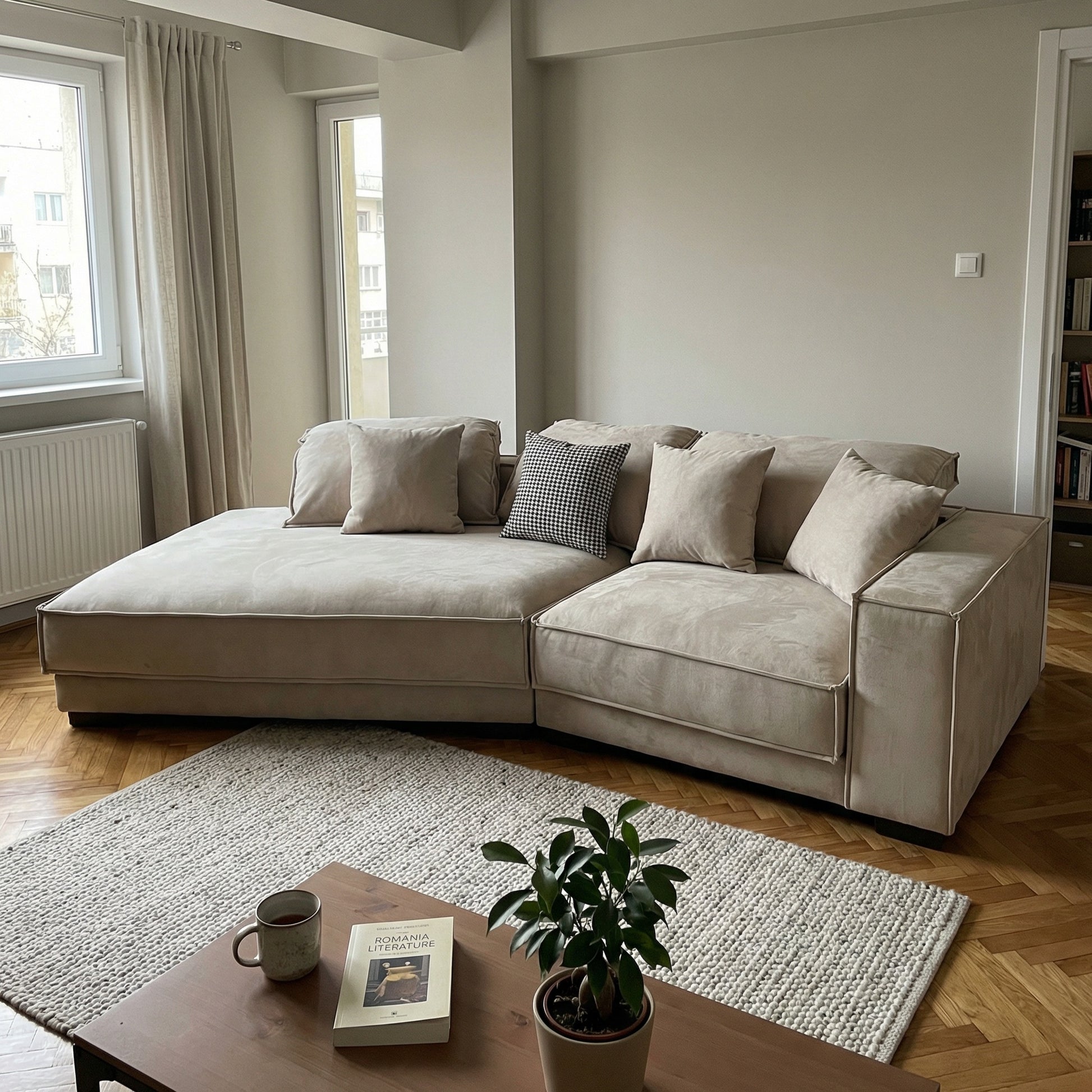 Coltar 320 cm catifea bej premium Grandio, Homedit - Image 4