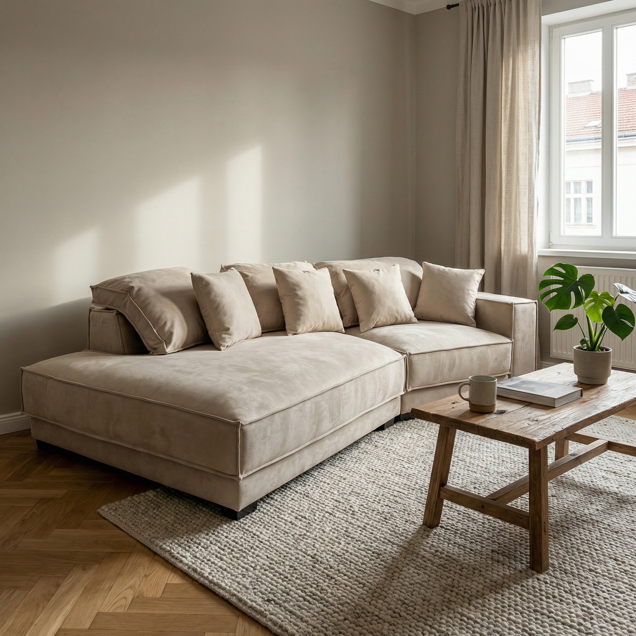 Coltar 320 cm catifea bej premium Grandio, Homedit - Image 3