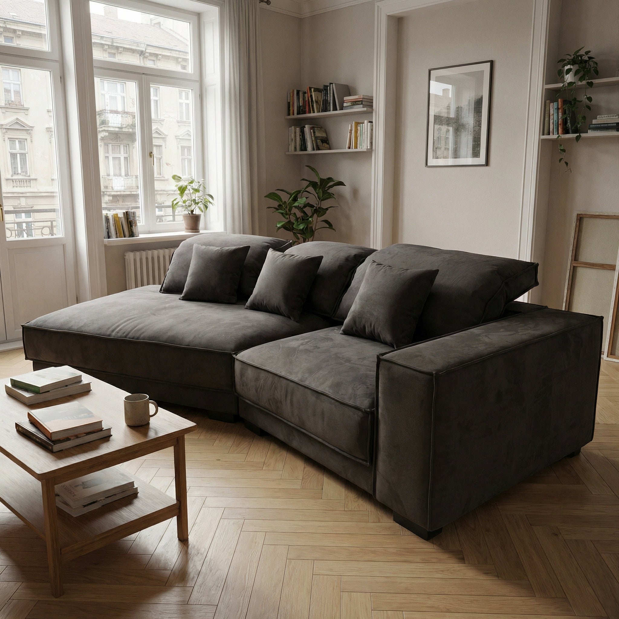 Coltar 320 cm catifea gri premium Grandio, Homedit - Image 4