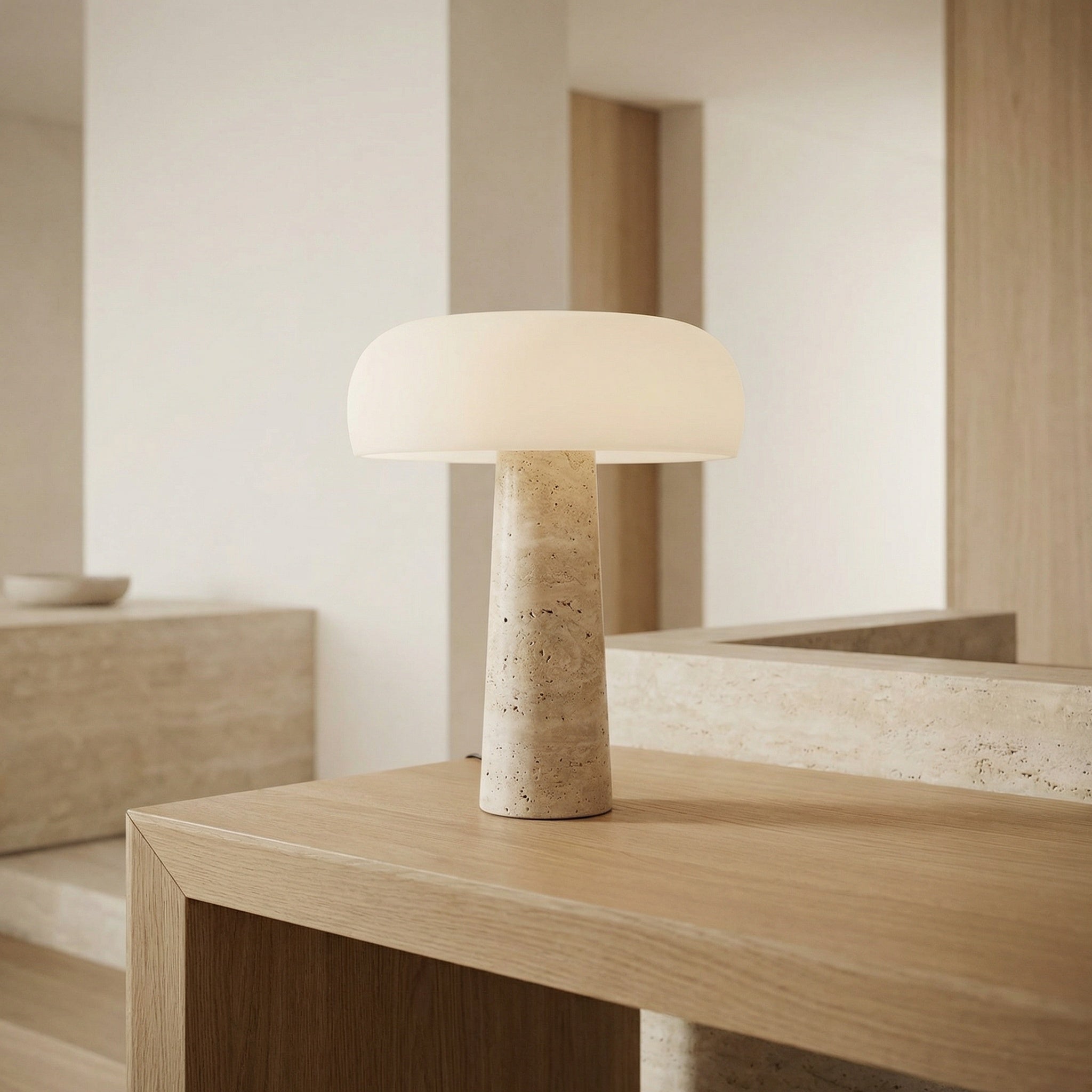 lampa 40 cm h, travertin si sticla mata, Lumora, homedit - Image 3