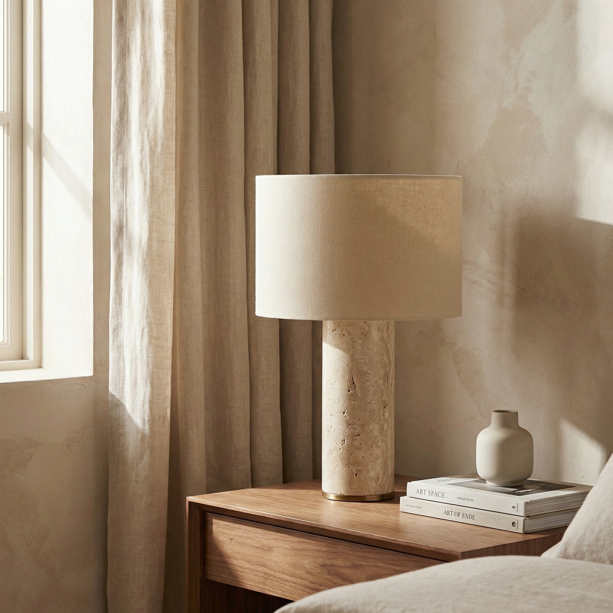 lampa 50 cm h, travertin si abajur textil, Alona, homedit - Image 3