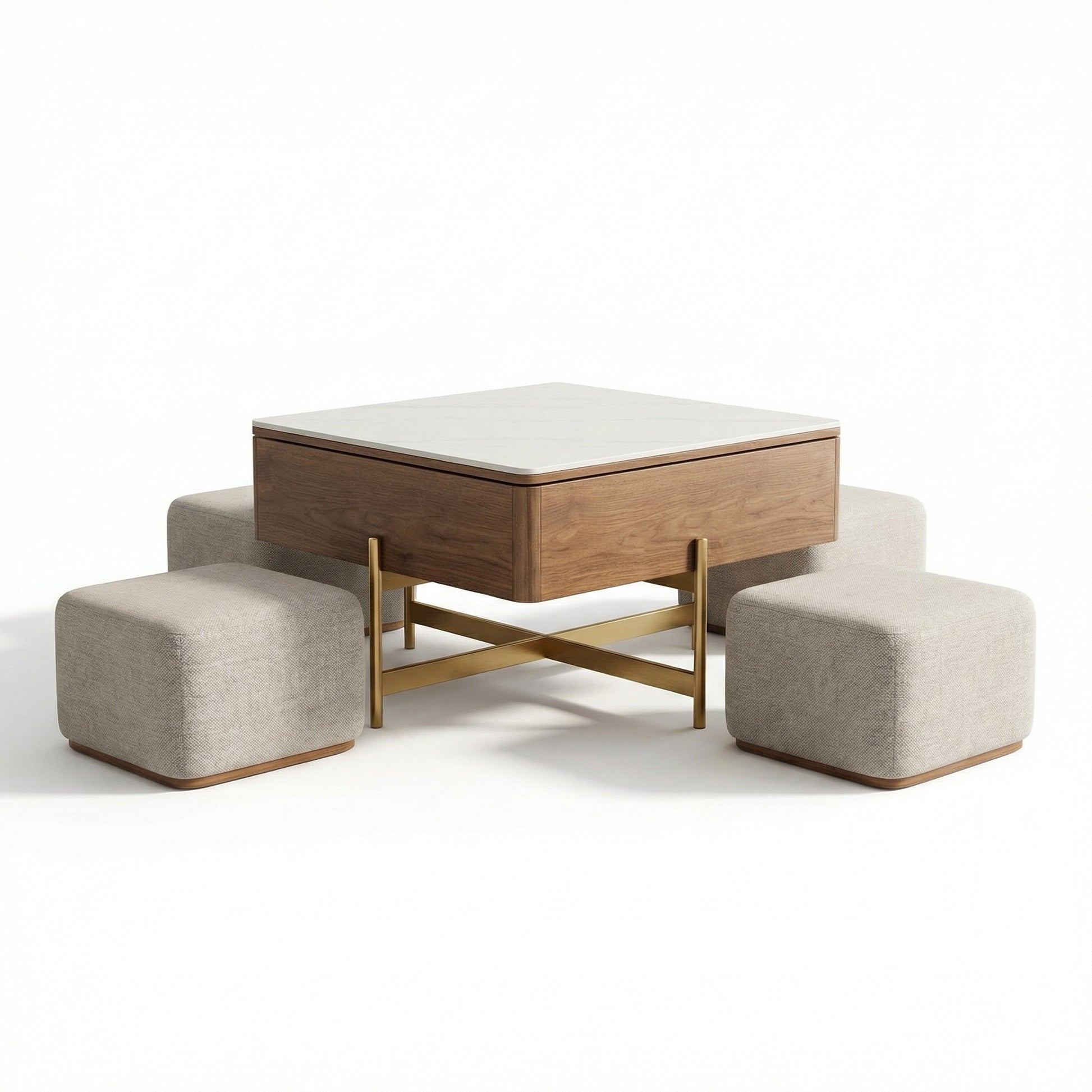 set masa de cafea cu 4 pufuri, 80 x 80 x 54 cm elevia, homedit - Image 2