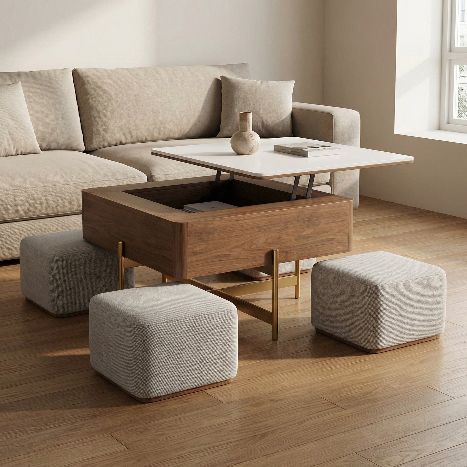 set masa de cafea cu 4 pufuri, 80 x 80 x 54 cm elevia, homedit - Image 3