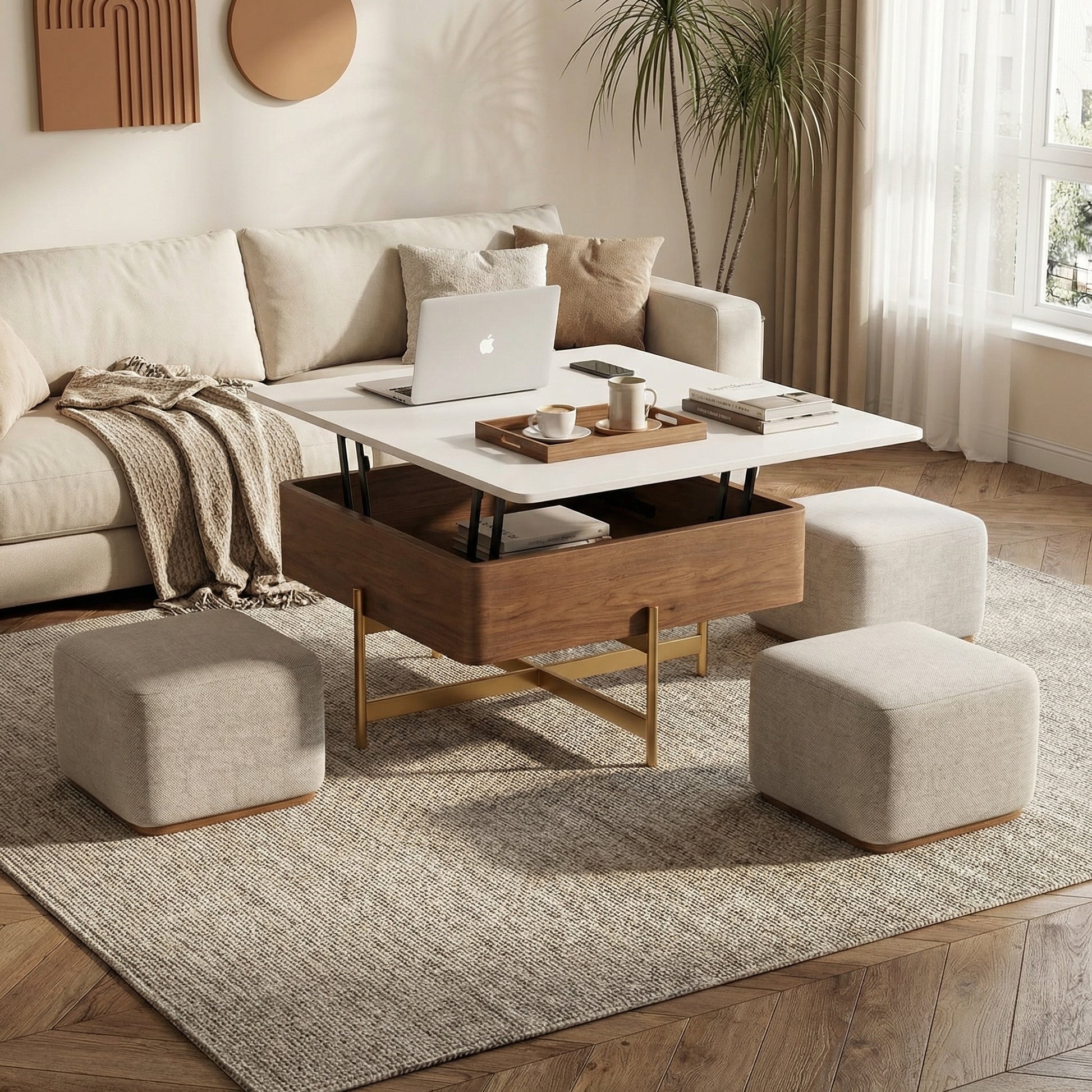 set masa de cafea cu 4 pufuri, 80 x 80 x 54 cm elevia, homedit - Image 4