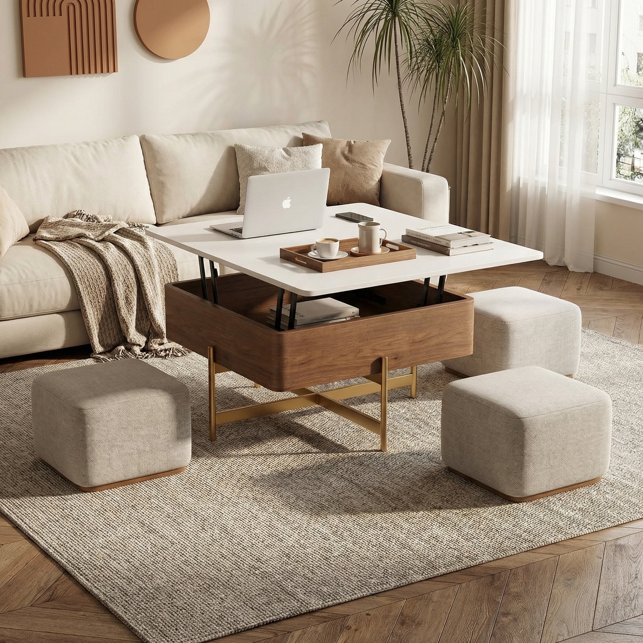 set masa de cafea cu 4 pufuri, 80 x 80 x 54 cm elevia, homedit - Image 4