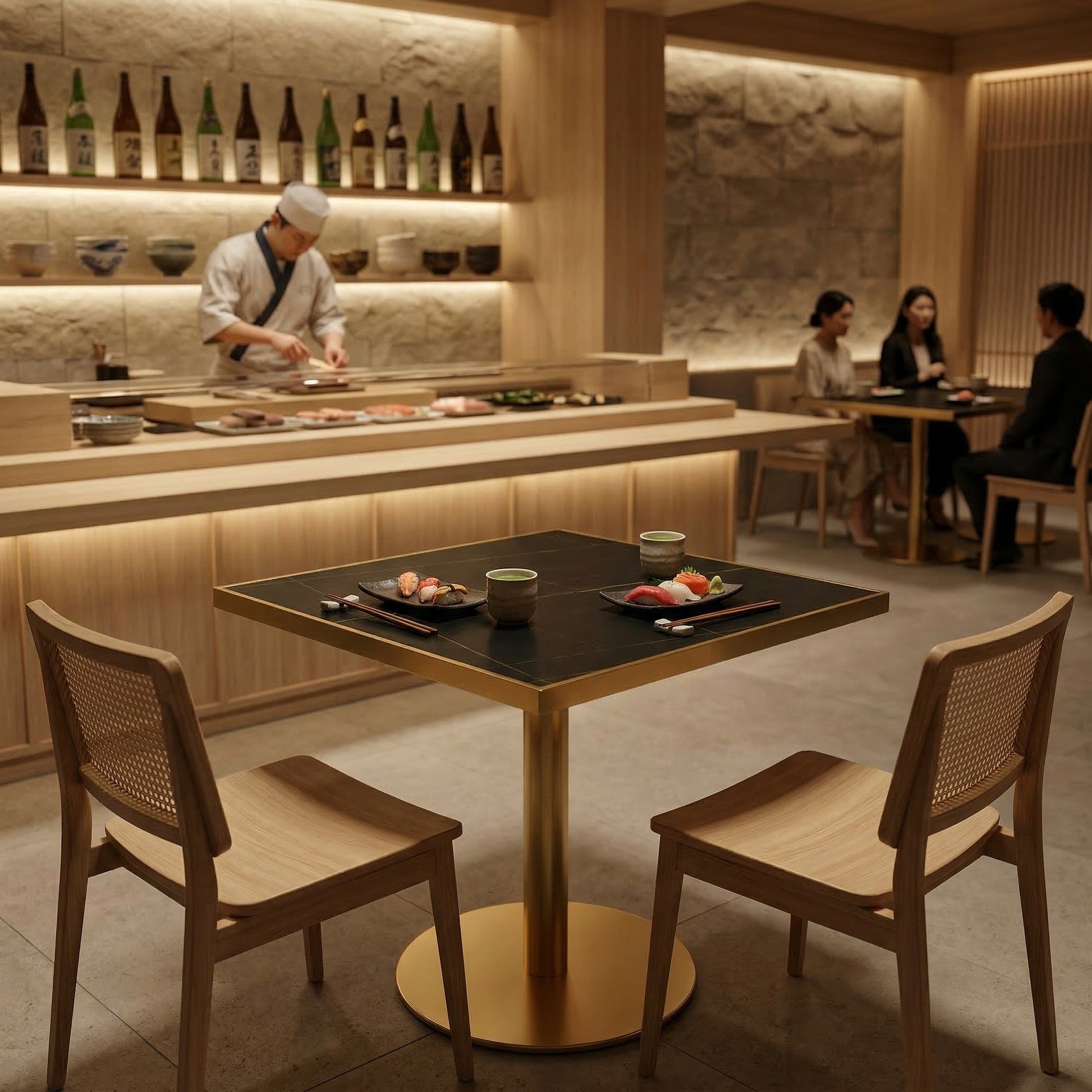 Masa cafenea  Stilo, 70 x 75 cm, Auriu periat si piatra neagra, Homedit - Image 3