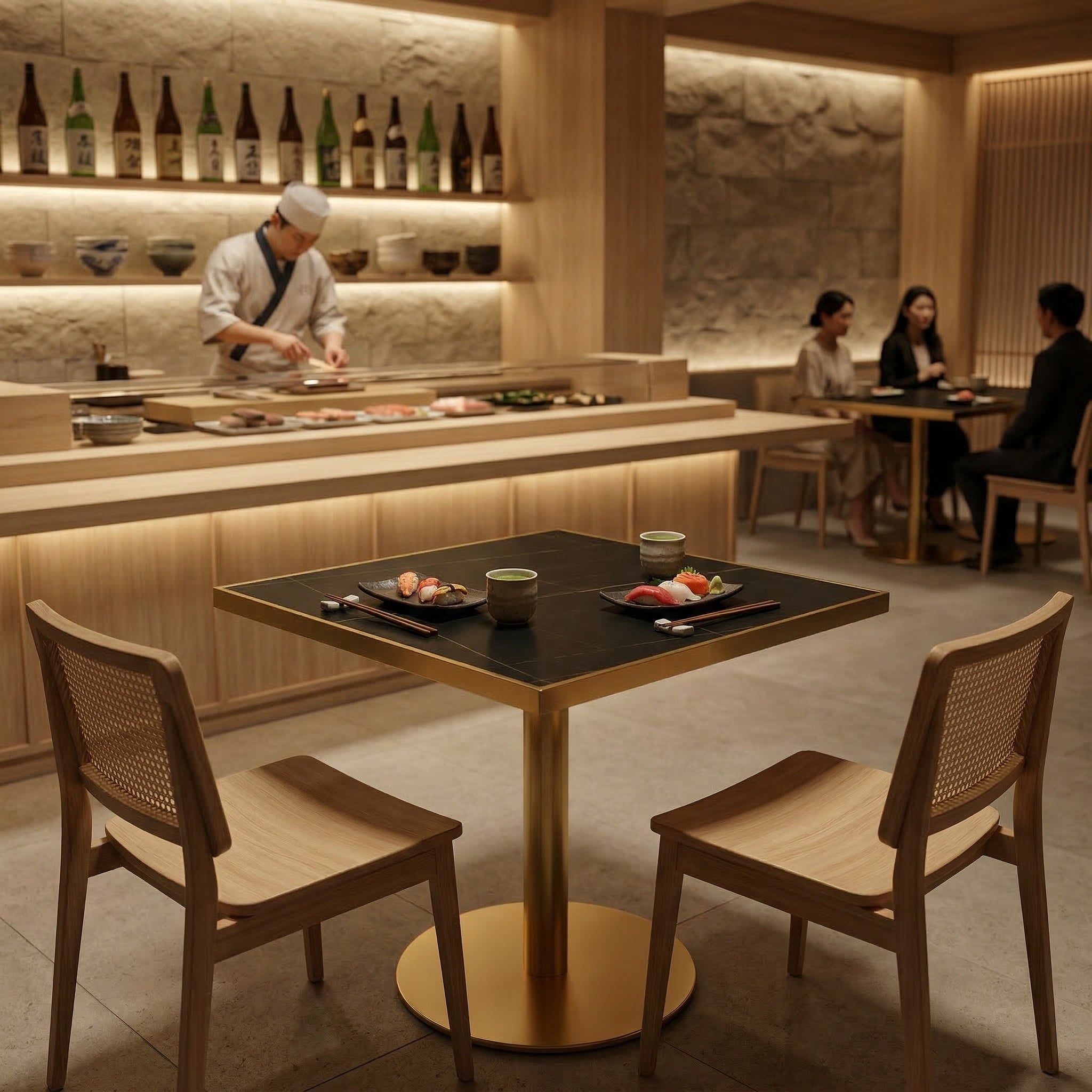 Masa cafenea  Stilo, 70 x 75 cm, Auriu periat si piatra neagra, Homedit - Image 3