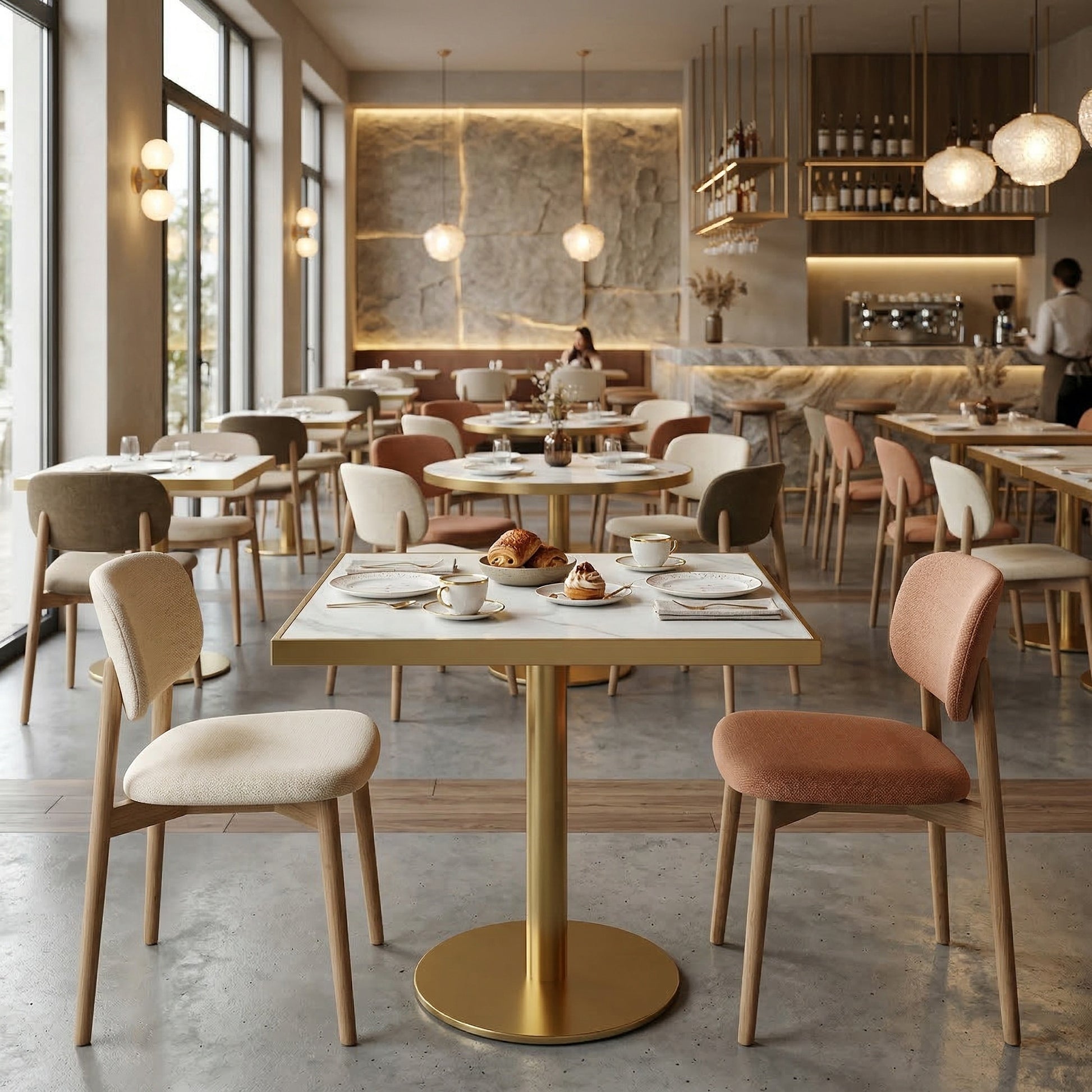 Masa cafenea Stilo, 70 x 75 cm, Auriu periat si piatra, Homedit - Image 4