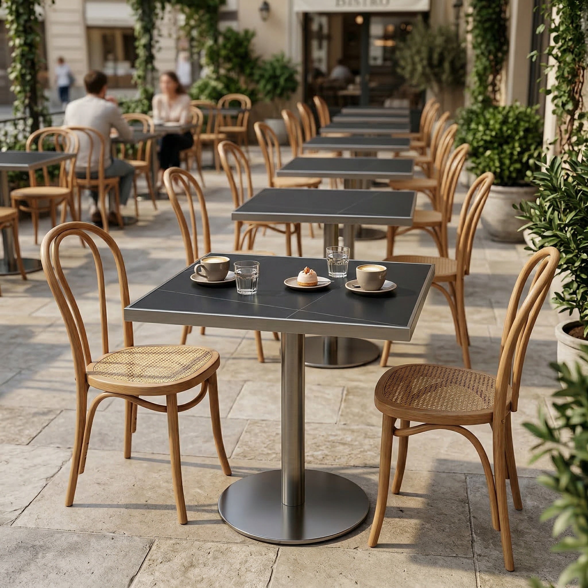 Masa cafenea Stilo, 70 x 75 cm, Otel inoxidabil si piatra neagra, Homedit - Image 3