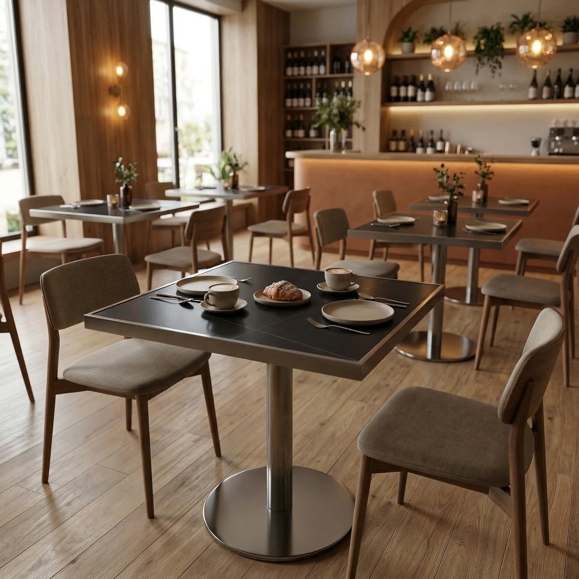 Masa cafenea Stilo, 70 x 75 cm, Otel inoxidabil si piatra neagra, Homedit - Image 4