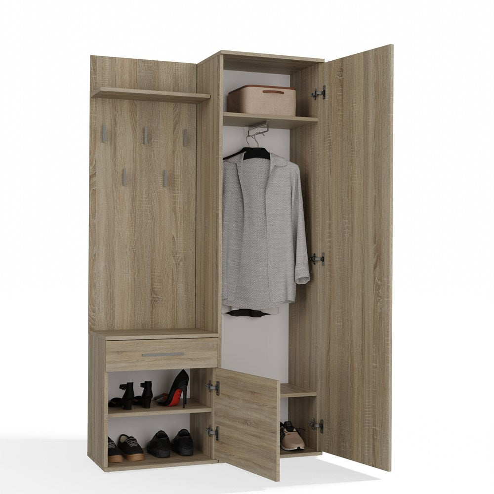 Garderobă Modulară DUO cu Dulap, Cuier și Corp Inferior, 150 x 180 x 35 cm, Stejar Sonoma, Homedit