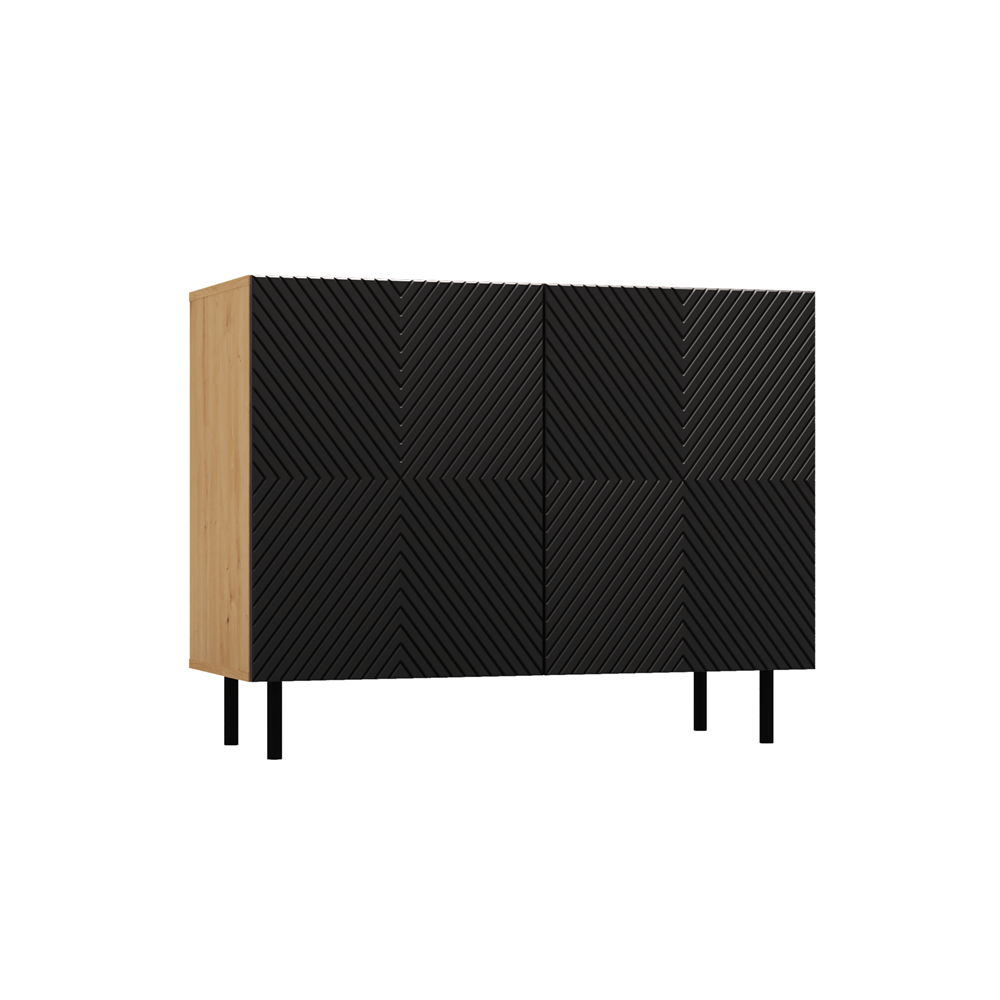 Comodă KAMA 2D cu fronturi riflate, 2 uși, 100 x 78 x 40 cm, Stejar Artisan și Negru, Homedit