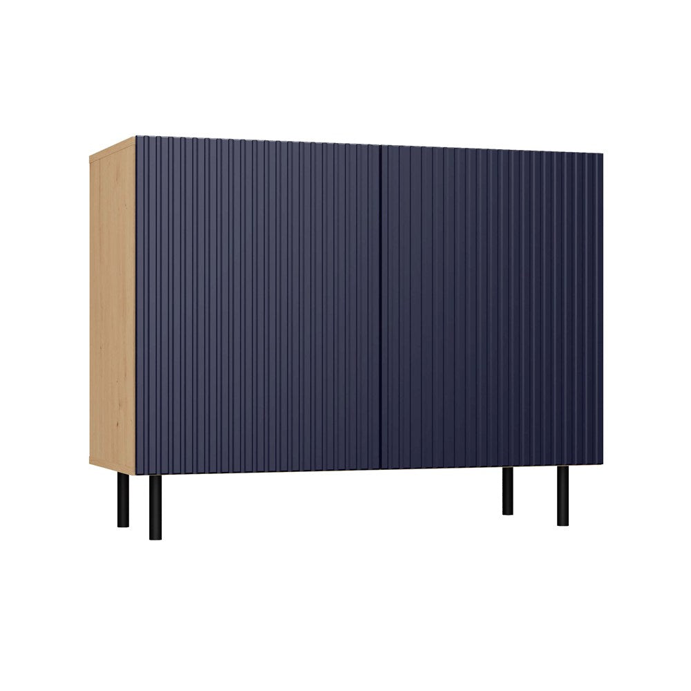 Comodă KAMA 2D SLIM cu fronturi riflate, 100 x 78 x 40 cm, Stejar Artisan și Granat, Homedit