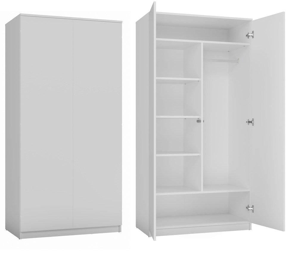 Dulap Modern Malwa SD-90 cu Sistem TIP-ON, 90 x 180 x 50 cm, Alb Mat, Homedit