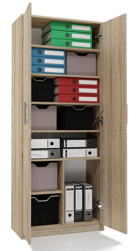 Raft Oliv 2D cu 8 Polițe și 2 Uși, 74 x 180 x 35 cm, Stejar Sonoma, Homedit