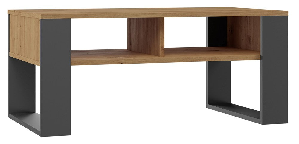 Masă de cafea Modern 2P cu 2 rafturi, 90 x 50 x 58 cm, Stejar Artisan și Antracit, Homedit