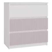 Comodă Malwa M3 ARTESO cu 3 sertare, model roz, 70 x 75 x 40 cm, Alb cu Roz, Homedit