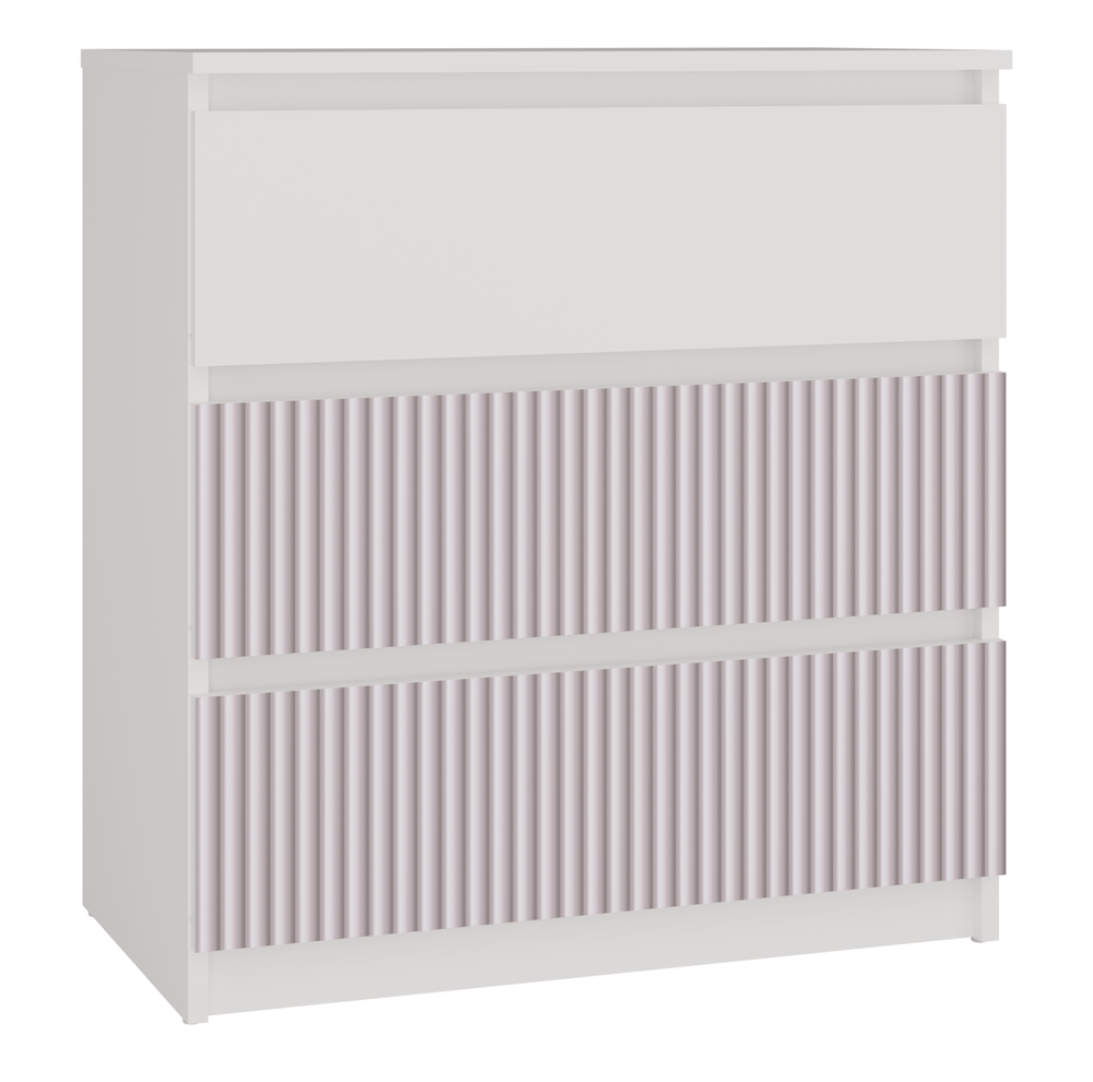 Comodă Malwa M3 ARTESO cu 3 sertare, model roz, 70 x 75 x 40 cm, Alb cu Roz, Homedit