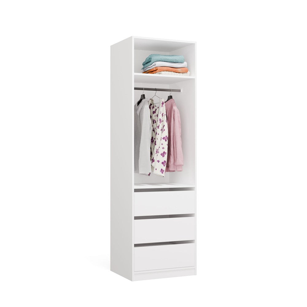 Garderobă Modulară OPENO 1W1P3S cu Bară Haine și 3 Sertare, 60 x 200 x 50 cm, Alb, Homedit