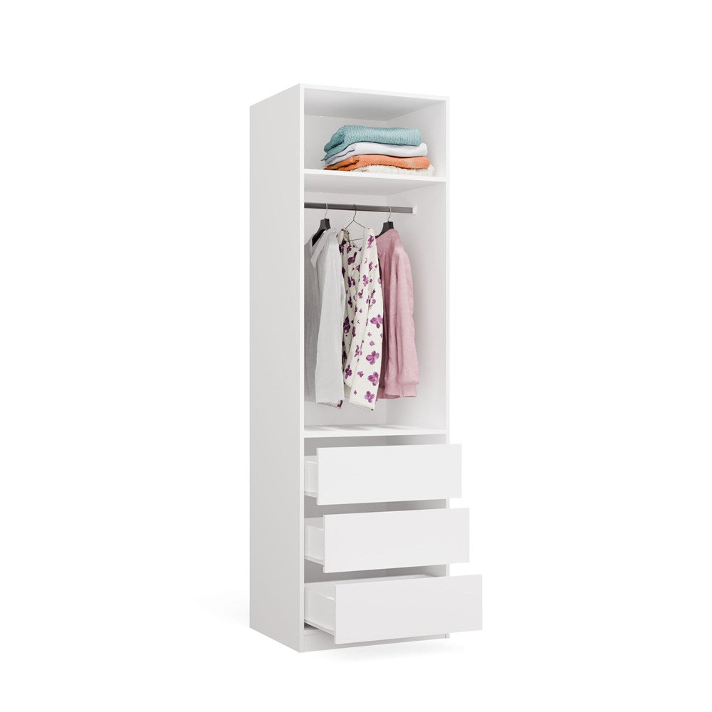 Garderobă Modulară OPENO 1W1P3S cu Bară Haine și 3 Sertare, 60 x 200 x 50 cm, Alb, Homedit