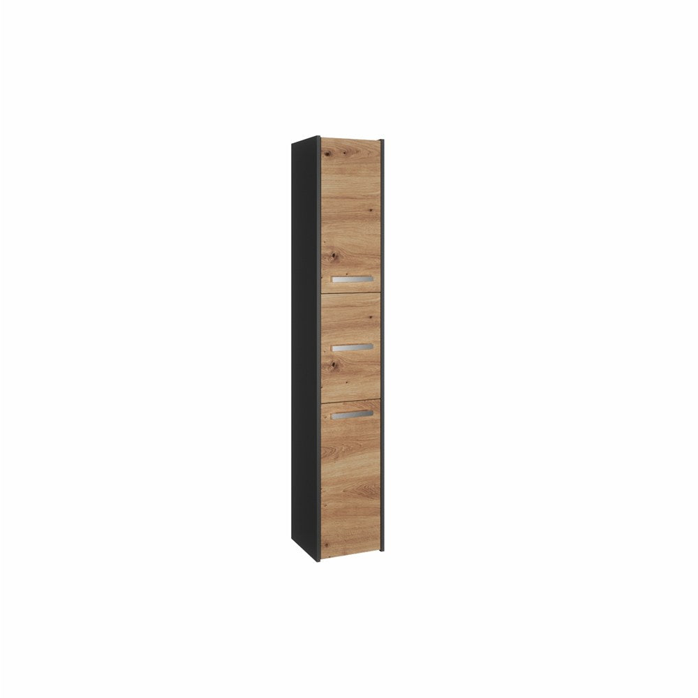 Dulap Baie Sara S33 cu 3 Uși, 30 x 170 x 30 cm, Antracyt Stejar Artisan, Homedit