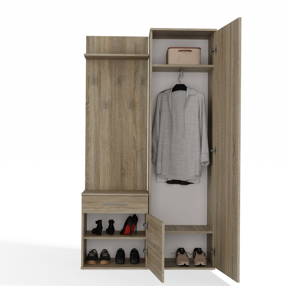 Garderobă Modulară DUO cu Dulap, Cuier și Corp Inferior, 150 x 180 x 35 cm, Stejar Sonoma, Homedit