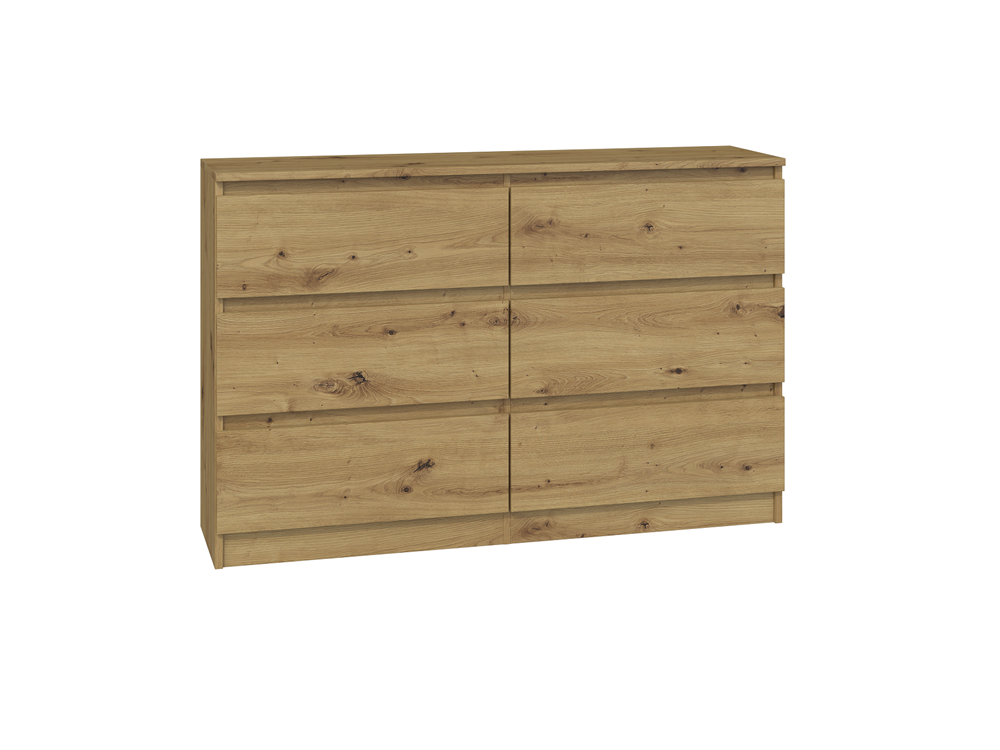 Comodă Modernă Malwa M6/120 cu 6 Sertare, 120 x 75 x 30 cm, Stejar Artisan, Homedit