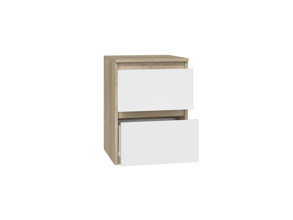 Noptieră Modernă Malwa M2 cu 2 Sertare, 30 x 40 x 30 cm, Sonoma/Alb, Homedit