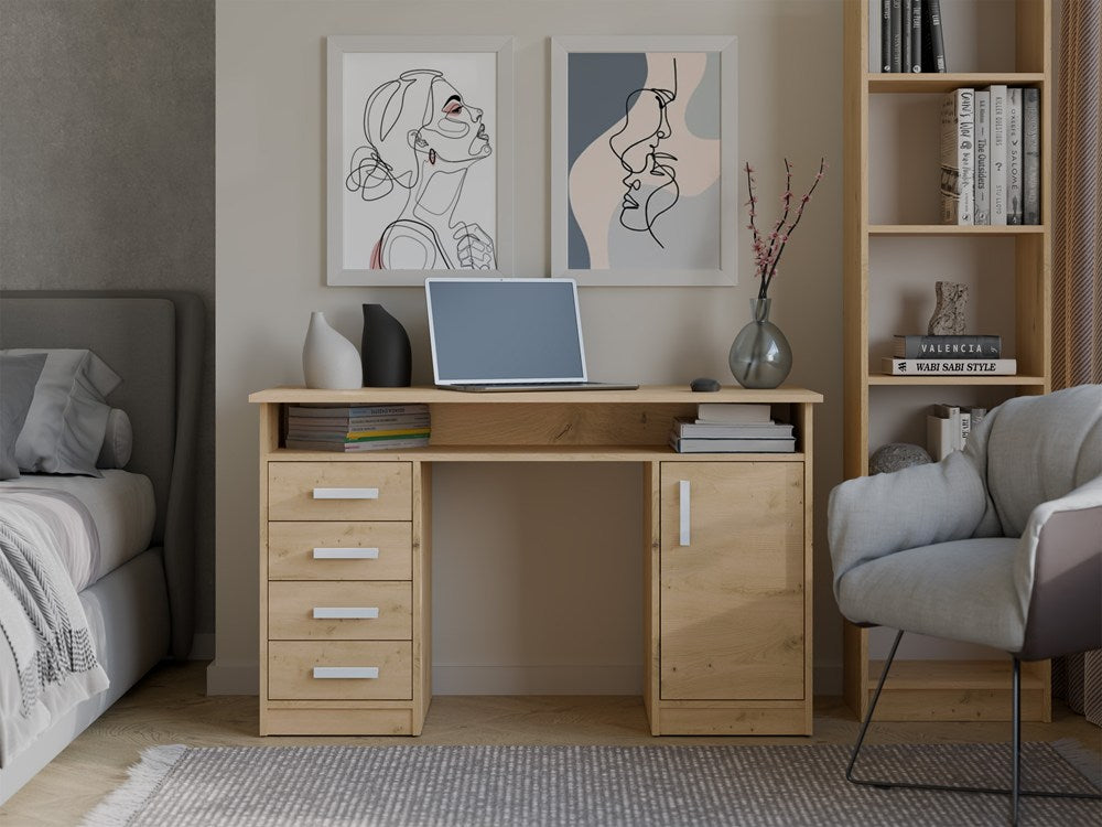 Birou ADA cu 4 Sertare și Dulap, 125 x 75 x 55 cm, Stejar Artisan, Homedit