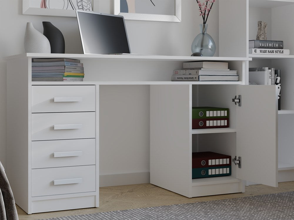 Birou ADA cu 4 Sertare si Dulap, 125 x 75 x 55 cm, Alb, Homedit
