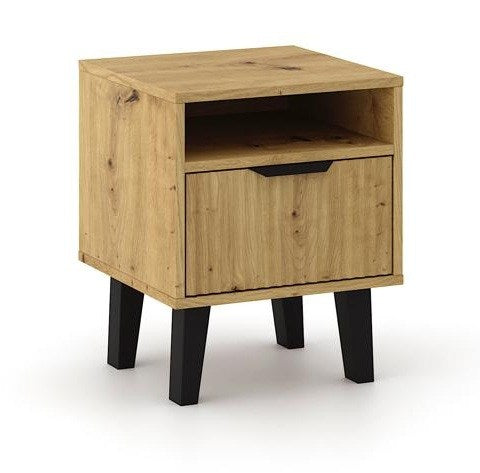 Noptieră Scandi 1S SLIM cu Front Canelat, 40 x 48 x 39 cm, Stejar Artisan, Homedit