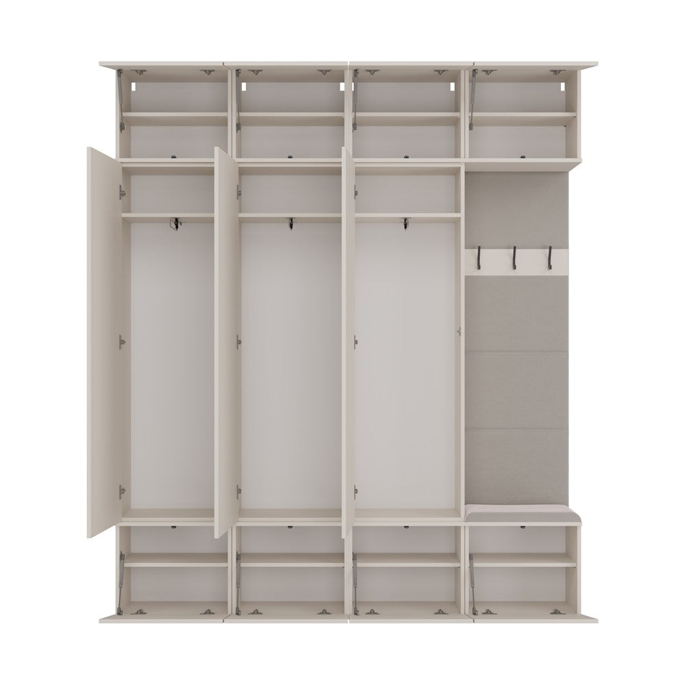 Garderobă Modulară HAGA IV 3Sz1W cu 3 Sifoniere, Cuier și Banchetă, 200 x 238 x 35 cm, Bej Cașmir, Homedit