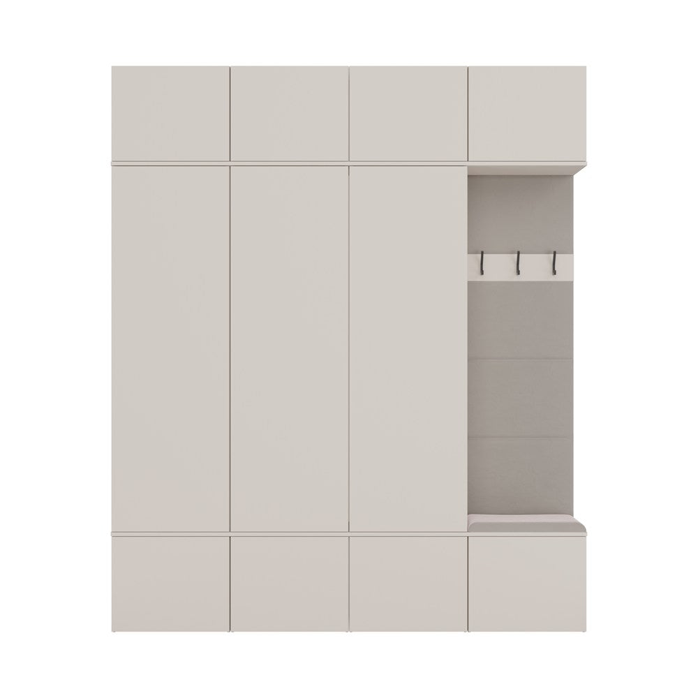 Garderobă Modulară HAGA IV 3Sz1W cu 3 Sifoniere, Cuier și Banchetă, 200 x 238 x 35 cm, Bej Cașmir, Homedit