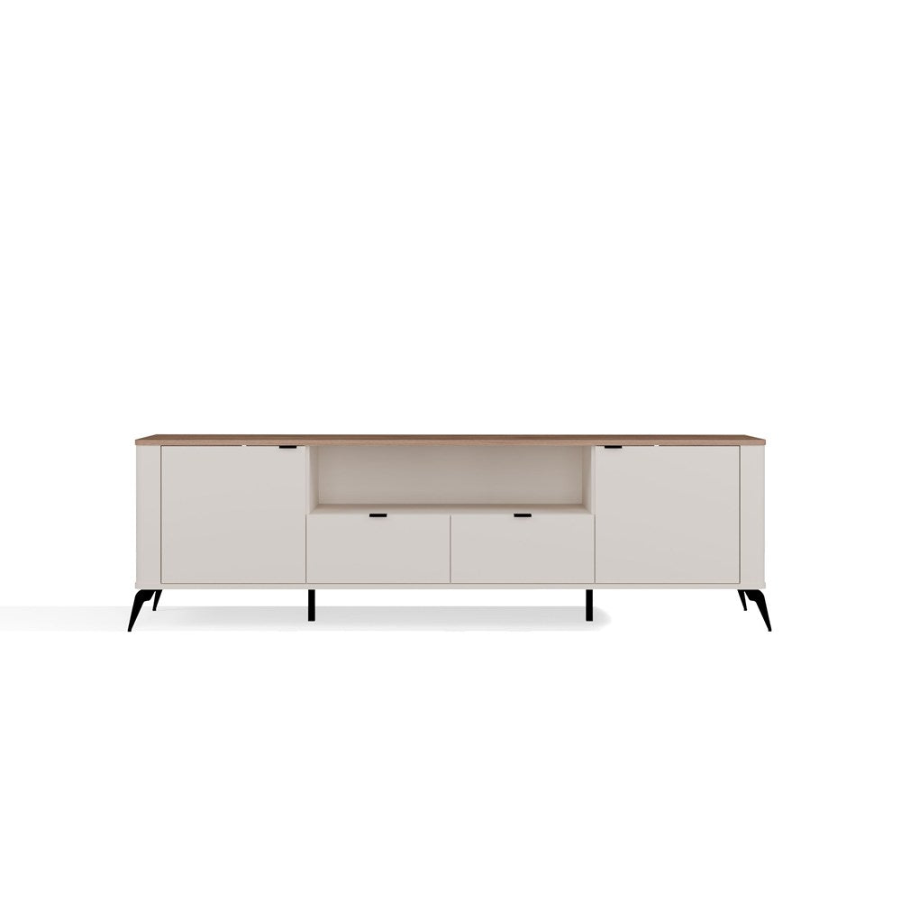 Comodă TV CORDOBA 2D2S cu 2 Uși și 2 Sertare, 186 x 55 x 43 cm, Cașmir Bej cu Stejar Castello, Homedit