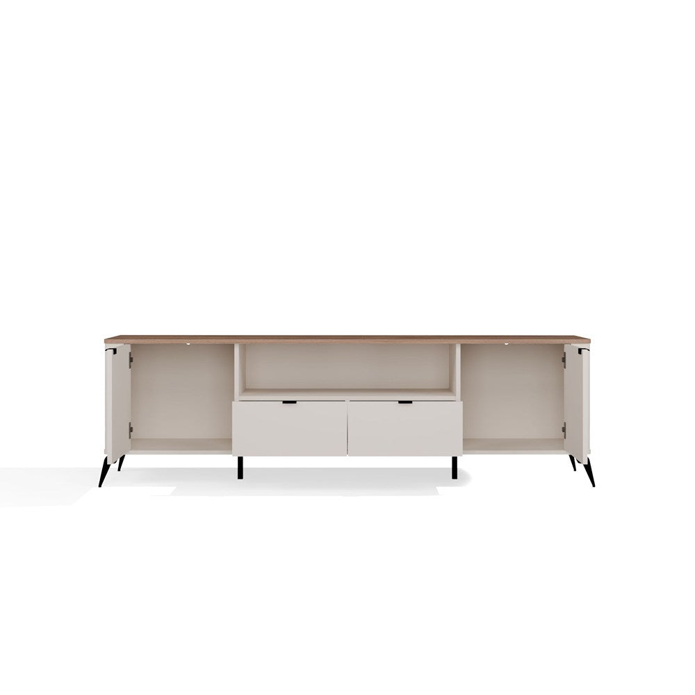 Comodă TV CORDOBA 2D2S cu 2 Uși și 2 Sertare, 186 x 55 x 43 cm, Cașmir Bej cu Stejar Castello, Homedit