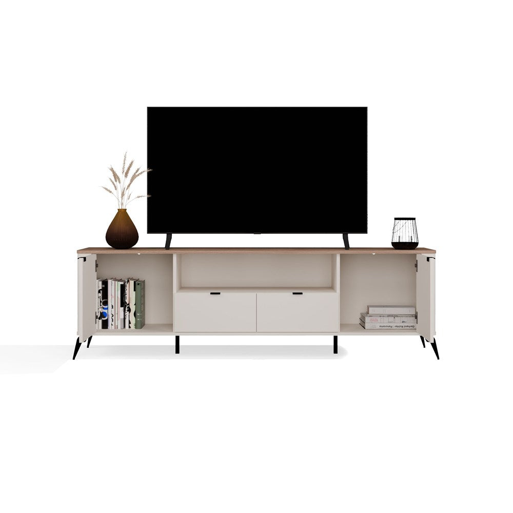 Comodă TV CORDOBA 2D2S cu 2 Uși și 2 Sertare, 186 x 55 x 43 cm, Cașmir Bej cu Stejar Castello, Homedit