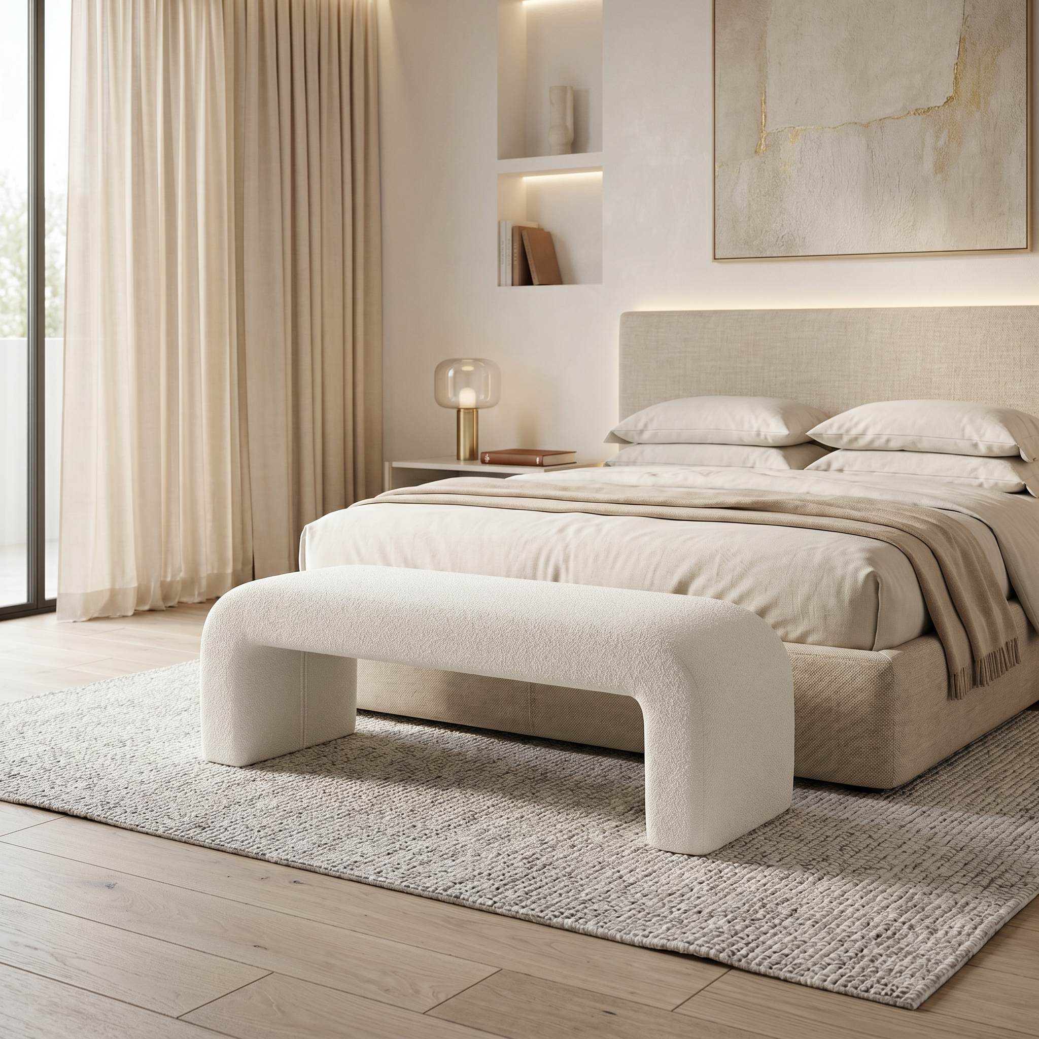 Banca Premium Lamb Wood Boucle, Alb, Homedit