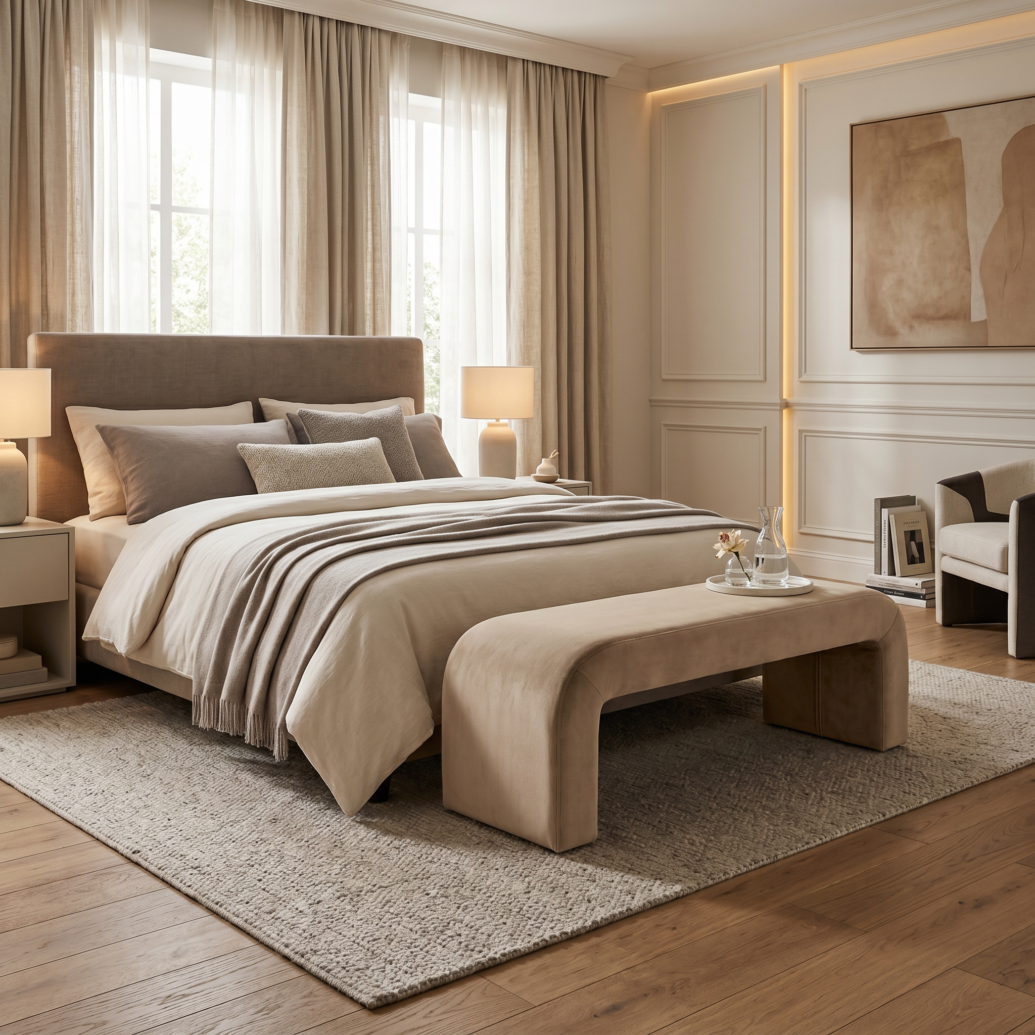 Banca Premium Lamb Wood Catifea Bej, 150 x 40 x 43 cm, Homedit